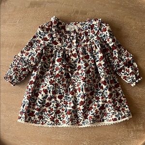 Brown and Orange Smocked Babydoll Dress with Bishop Sleeves
